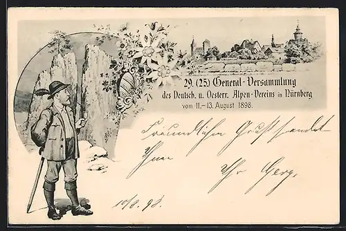 AK Nürnberg, 29. Generalversammlung des Dt. u. Österr. Alpen-Vereins 1898, Ganzsache Bayern