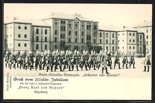 AK Augsburg, 200 jähr. Jubiläum des kgl. bayr. 3. Inf.-Regiments Prinz Karl von Bayern, Ganzsache Bayern