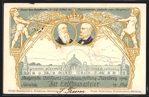 Künstler-AK Ganzsache Bayern PP15C115 /02: Nürnberg, Bayerische-Jubiläums-Landesausstellung 1906, Prinzregent Luitpold