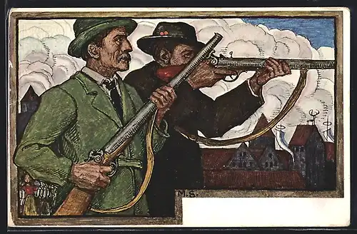 Künstler-AK Matthäus Schiestl: München, XV. Deutsches Bundesschiessen 1906, Ganzsache Bayern