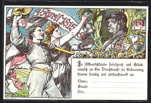 Künstler-AK Zum 80. Geburtstag des Reichskanzlers Otto von Bismarck, Ganzsache Württemberg