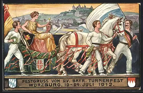 AK Würzburg, XIV. Bayr. Turnfest 1912, Festzug, Ganzsache Bayern