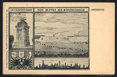 Lithographie Augsburg, Baustein für die geplante Bismarcksäule, Ganzsache Bayern