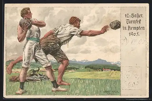 AK Kempten, 12. Bayer. Turnfest 1905, Kugelstosser, Ganzsache Bayern