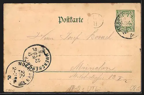 Lithographie Regensburg, Ort, Generalversammlg. Bayr. Verkehrsbeamten-Verein 1901, Ganzsache Bayern