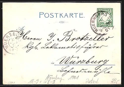 AK Nürnberg, Blick auf das Volksfest-Gelände 1901, Ganzsache Bayern