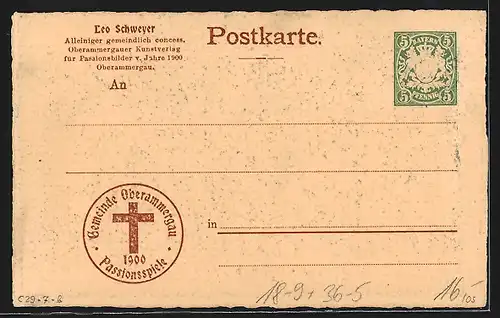 AK Oberammergau, Passionsspiele 1900, Christus vor Kaiphas, Ganzsache Bayern
