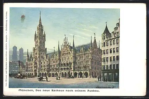 AK München, Blick aufs neue Rathaus nach seinem Ausbau, Ganzsache Bayern