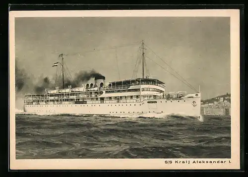 AK Passagierschiff, S / S Kralj Alexksandar I. unter Dampf vor Küste