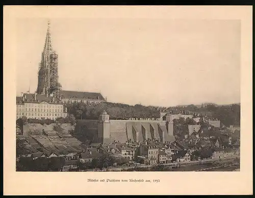Riesen-AK Bern, Blick auf das Münster und Plattform vom Kirchenfeld aus gesehen, 1895