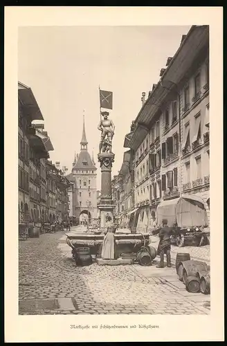 Riesen-AK Bern, Blick in die Marktgasse mit Schützenbrunnen und Käfigthurm