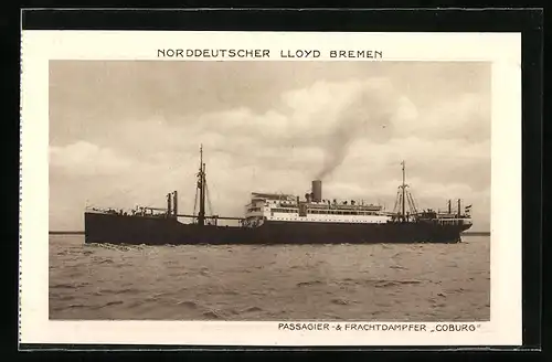 AK Passagier- & Frachtdampfer Coburg in Fahrt