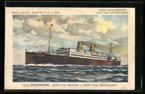 Künstler-AK T. S. S. Volendam der Holland-America Line