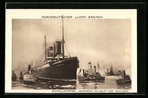 AK Passagierschiff Kronprinz Wilhelm vor New York, Norddeutscher Lloyd Bremen