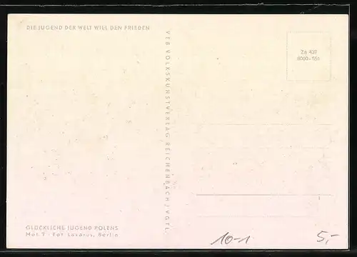 AK Glückliche Jugend Polens, Die Jugend der Welt will den Frieden, DDR-Propaganda