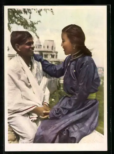 AK DDR-Propaganda, Die Jugend der Welt will den Frieden, Indisch-Mongolische Freundschaft