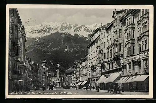 AK Innsbruck /Tirol, Mariatheresienstrasse mit Nordkette, Strassenbahn