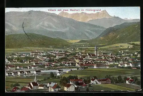 AK Villach, Ortsansicht mit Manhart im Hintergrund