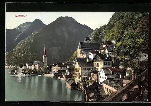 AK Hallstatt, Teilansicht mit Kirche am See