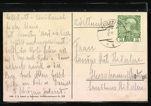 AK Hallstatt, Teilansicht mit Kirche am See