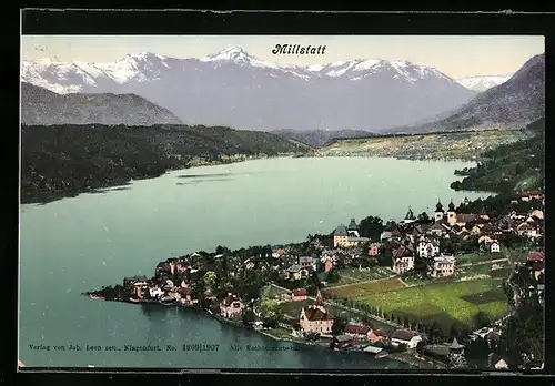 AK Millstatt, Ortsansicht mit See und Bergen