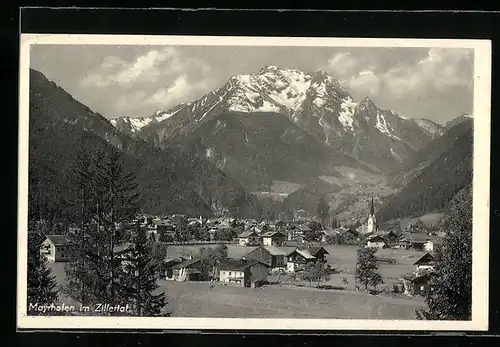 AK Mayrhofen im Zillertal, Ortsansicht mit Kirche und Bergen