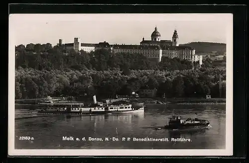 AK Melk an der Donau, Benediktinerstift u. Rollfähre