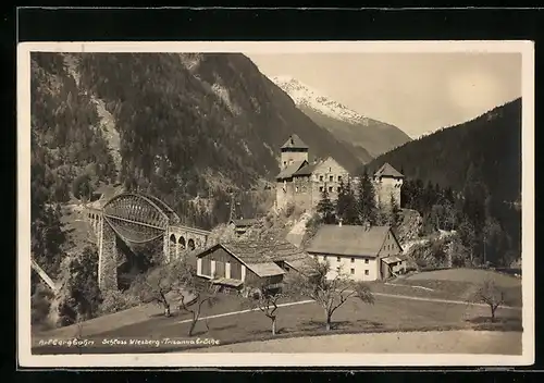 AK Wiesberg, Arlbergbahn mit Trisannabrücke u. Schloss
