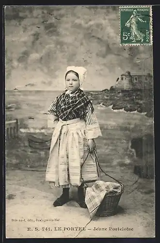 AK Picardie, Type de Matelote, Le Portel, Jeune Porteloise, Mädchen mit Korb an der Hand