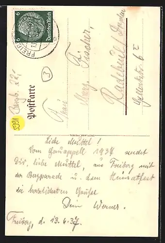 AK Bergmänner nebst Wappen mit Burgtor