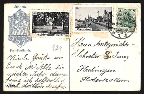AK Düsseldorf, Katholiken-Tag 1908, Pabst Pius X., Wappen und heiliger Gral, Ortsansicht