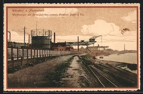 AK Wiesdorf a. Niederrhein, Werftanlagen der Farbenfabriken, Friedrich Bayer & Cie.