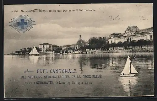 AK Neuchâtel, Hôtel des Postes, Hôtel Bellevue et Musée