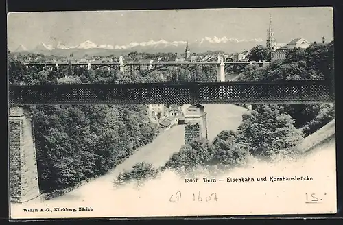 AK Bern, Eisenbahn und Kornhausbrücke