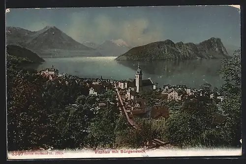 AK Vitznau, Ortsansicht mit Bürgenstock
