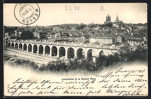 AK Lausanne, Panorama et le Grand Pont