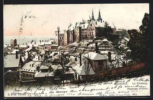 AK Neuchâtel, Le Château, Paysage d`hiver