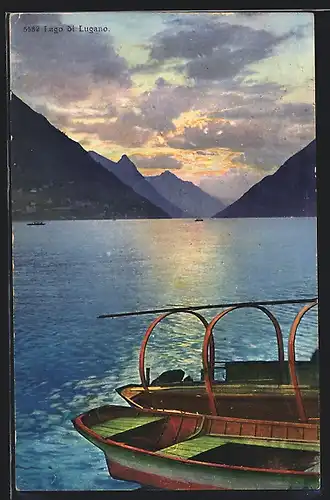 AK Lugano /Lago di Lugano, Panorama mit Booten