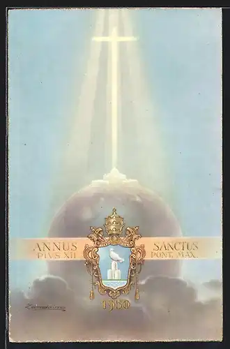 AK Pius XII Pont. Max, Annus sanctus 1950, Wappen