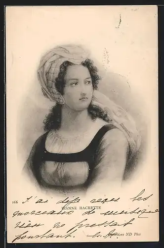 AK Portrait von Jeanne Hachette mit Haube