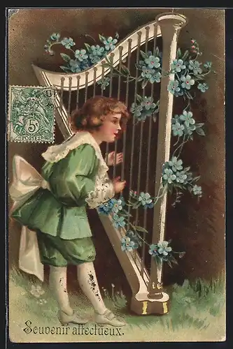 AK hübscher Bube spielt Harfe