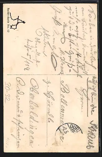 Künstler-AK Durlach, Reservesoldat springt mit Pferd über eine Hürde