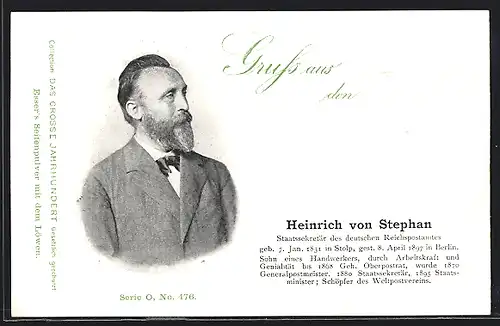 AK Heinrich von Stephan, Staatssekretär des deutschen Reichspostamtes, 1831-1897