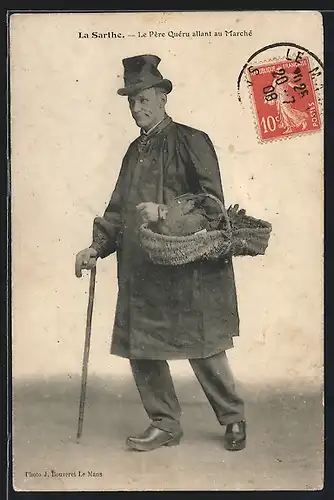 AK La Sarthe, La Père Quéru allant au Marché