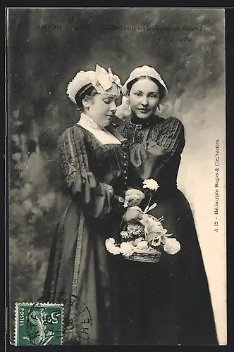 AK Chalonnes-Sur-Loire, Coiffe de Chalonnes-Sur-Loire et Saumur, hübsche Mädchen in regionaler Tracht