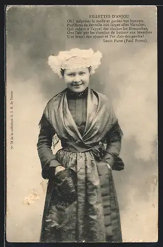 AK Anjou, Junges Mädchen in Tracht