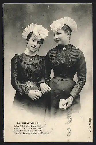 AK Anjou, Zwei junge Mädchen in Tracht