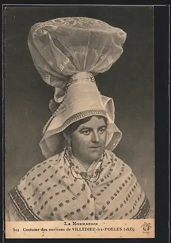 AK Villedieu-les-Poeles, Normandie, Frau in Tracht