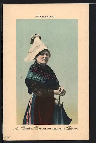 AK Alencon /Normandie, Frau in Tracht mit Schirm