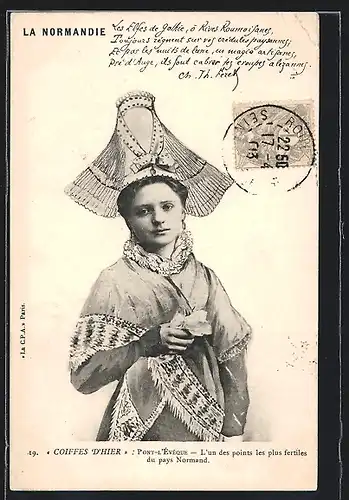 AK Pont-l`Eveque, Coiffes d`hier, Frau in Tracht